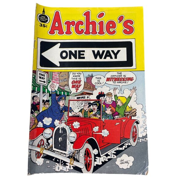Spire Christian Comics Archies One Way 1973 Red Car Cover Vintage Bagged Boarded - Picture 1 of 8
